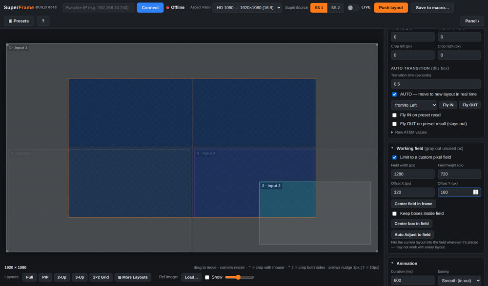 Working field for an LED wall region