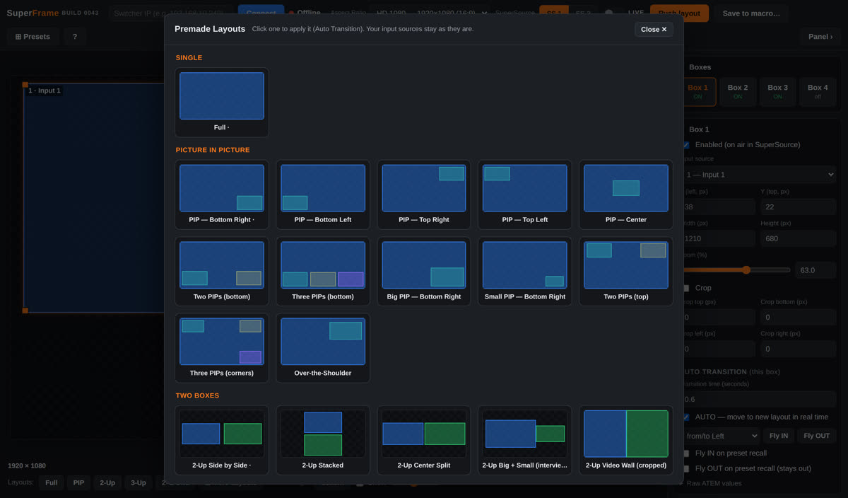 SuperFrame premade-layouts picker